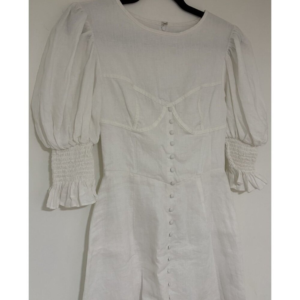 Sabo Skirt Zane Women’s White 3/4 Sleeve 100% Linen Mini Dress Size XS NWT - Picture 3 of 11